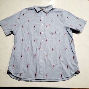 Tommy Bahama Parrot Mambo Camp Shirt All Over Embroidered Cotton Spandex EUC XL